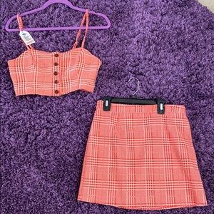 red and white striped two piece skirt set